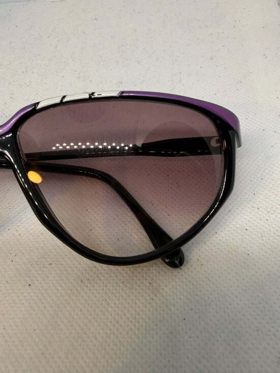 Vintage 80s Sover Black Purple Accent Temple Emblem Sunglasses Made in Italy main image 4